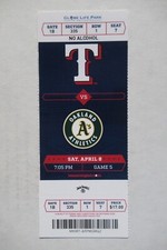 TEXAS RANGERS VS ATHLETICS 4/8/2017 FULL TICKET ~ MIKE HAUSCHILD (MLB DEBUT)