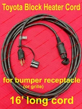 Toyota Engine Block Heater Cord (Bumper / Grille plug) 16' long!