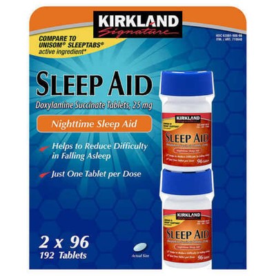 Kirkland Signature Sleep Aid Doxylamine Succinate 25mg Fall Asleep Fast Tablets