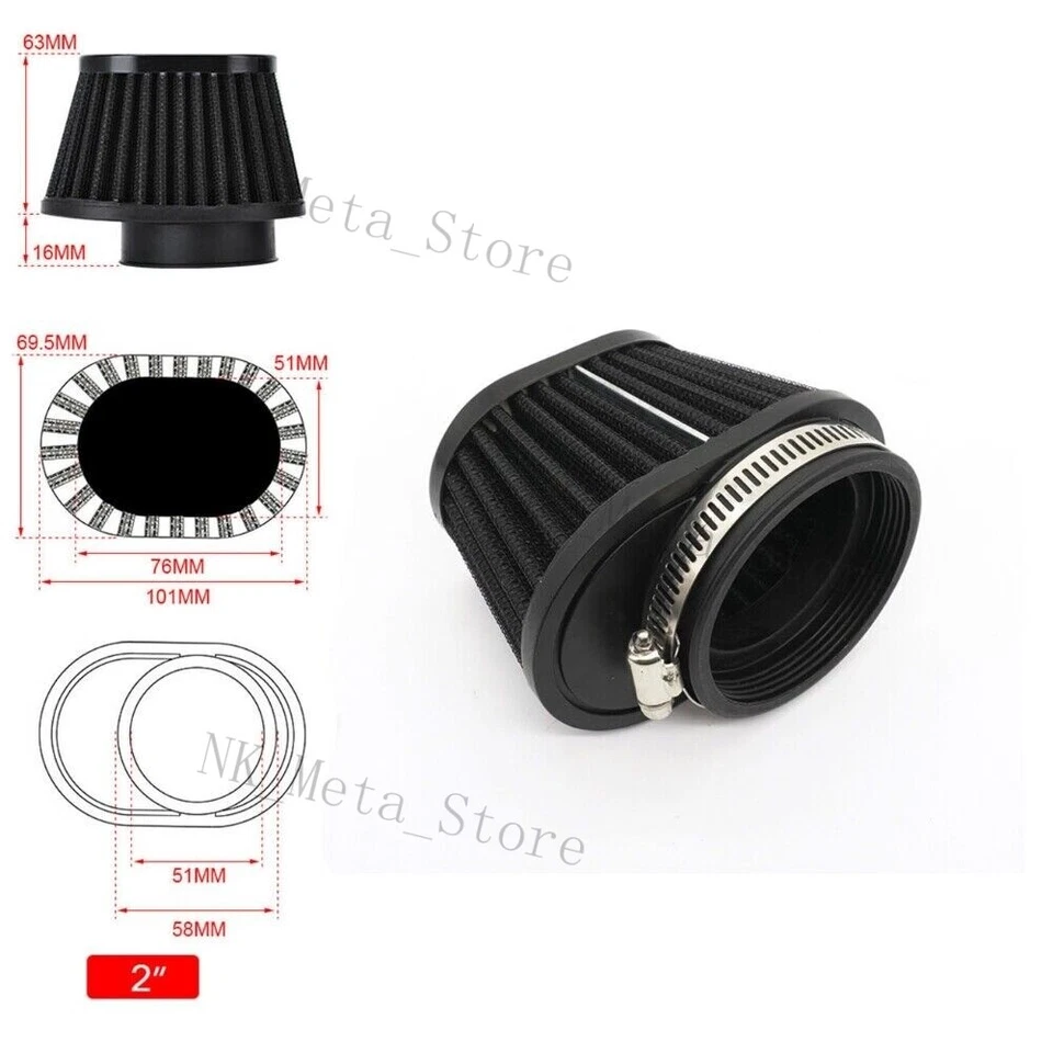 51mm 2inch Black Air Intake Filter Cleaner Pod For Kawasaki Vulcan 500 EN500A - Image 2 of 4