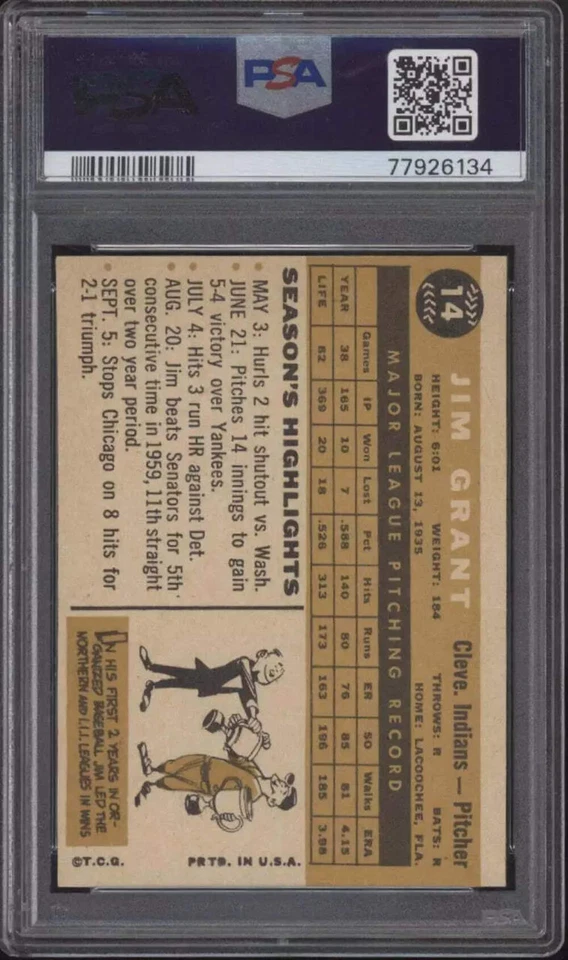 Jim Grant 1960 Topps #14 PSA 5 - Image 2 of 2