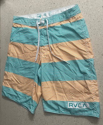 RVCA White Striped Mens Size 30 Swim Trunks Bathing Suit No Stretch