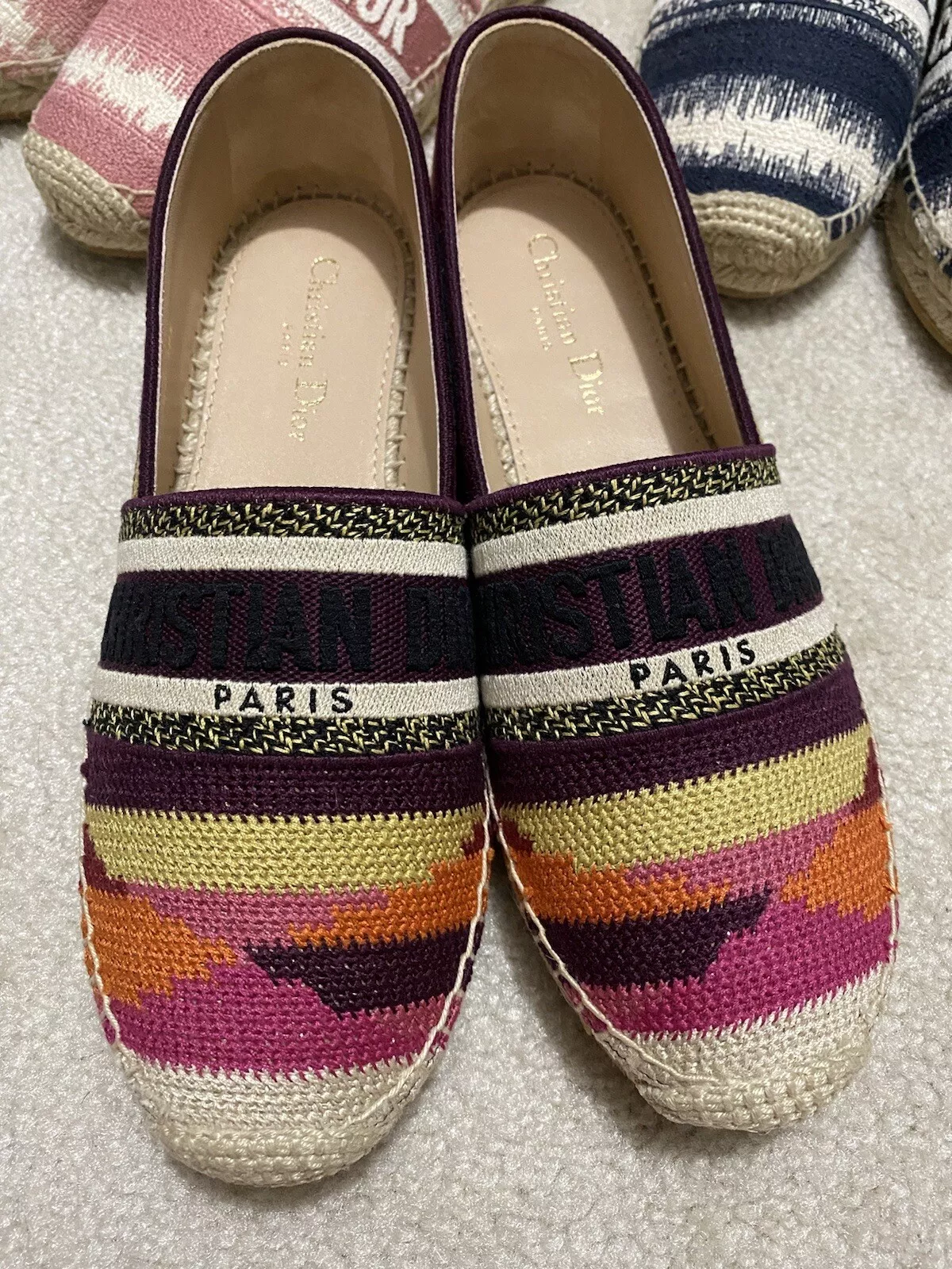 Chaussures espadrille plates brodées patchwork coton DIOR Granville taille 38,5