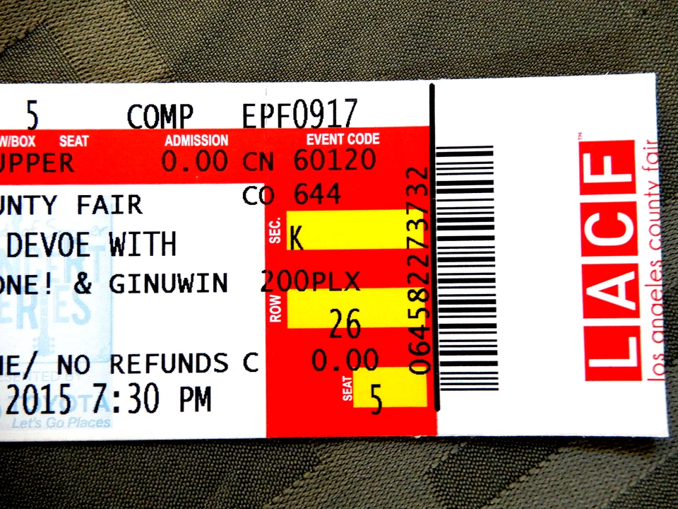 BELL BIV DEVOE Tony and Ginuwin Concert UNUSED Ticket Stub 2015 L.A. COUNTY FAIR - Image 4 of 4