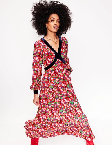 Brandneu mit Etikett Boden Maxi-Teekleid Samtbesatz Gr. 14 R, Ruby Floral Burst