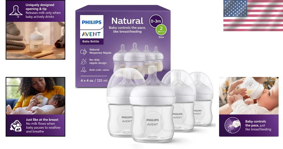 Natural Response Baby Bottles Set - 4oz Philips Bottles with No-Drip Nipples - Image 2 of 4