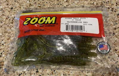Zoom Super Salt Plus U Tale Watermelon Red Bass Fishing Worms (20 Ct) ~ 001-054