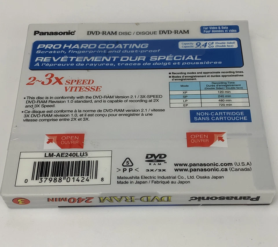 Panasonic 2-3x Speed Double-sided 240 minute (9.4GB) DVD-RAM Disc Sealed - Image 4 of 4