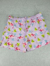 George Swim Trunks Mens Size XL Purple Fun Flamingo Print Mesh Lined Drawstring