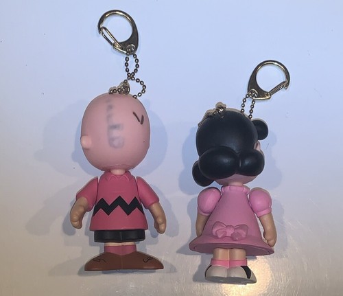 Lot Of 2 Charlie Brown & Lucy Peanuts Keychain Key Ring Clip Vinyl Vintage - Picture 2 of 3
