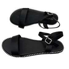 Top Moda Womens Sandals Sz 10 Shoes Flat Black Silver Outline Accents Straps