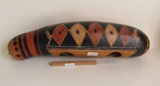 Peruvian Guiro With Scraper Musical Instrument Hand Carved Design 12 1/4"H