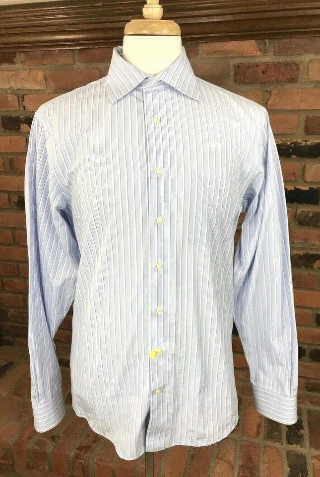 Camisa de algodón SANTORELLI manga larga con botones delanteros ~ para hombre 16 XL / rayas Foto 2 de 4