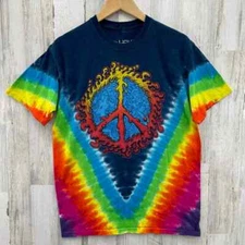 Liquid Blue T-Shirt Mens Medium Blue Peace Sign Tie Dye Cotton Vintage