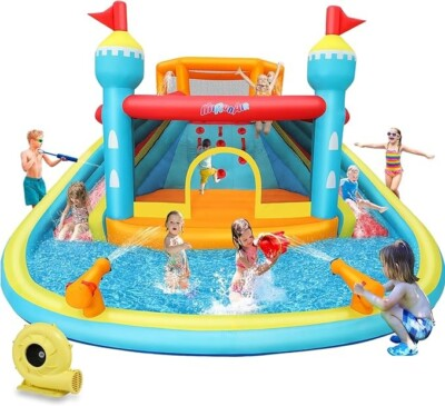 #ad 14.1x13.8x7.5FT Double Lane Mega Waterpark w Large Climbing Wall 2 Water Cannon $349.99