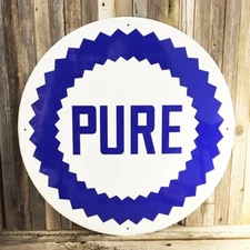 Pure Gasoline Gas Oil 24" Large Embossed Round Metal Tin Sign Vintage Garage New