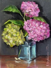 Hydrangea Flowers Painting Floral Original Art Oil Still life 8x6 inch