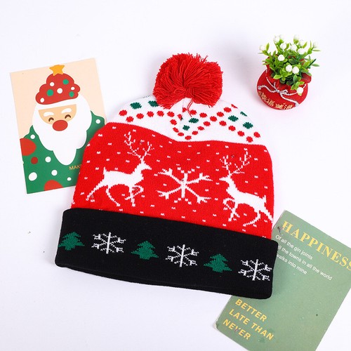 Christmas Knit Beanie Hat with Lights Xmas Santa Hat Snowflake Snowman Skull Cap - Picture 22 of 32