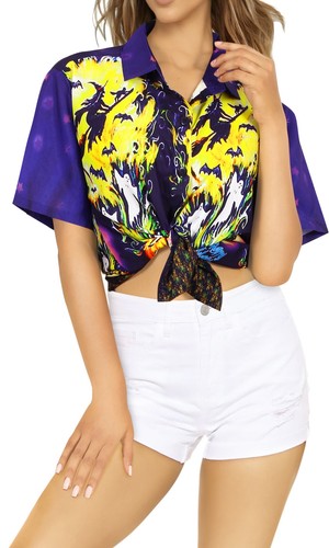 HAPPY BAY Women's Tropical Hawaiian Shirt Regular Fit Short Sleeve S Navy_AA236 - Picture 2 of 3