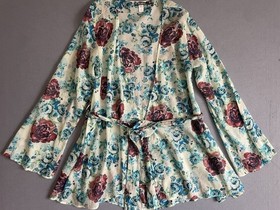 For Love & Lemons Skivvies Naughty Robe Floral OS Cover Up Light Airy Bell Sleev