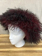 EUC!! KARL DONOGHUE Black & Maroon Red Curly Shearling Cossack Hat