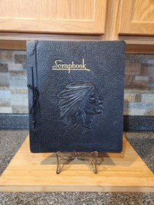 Vintage Black embossed "Indian Head" scrapbook, 1950's, 14"Lx12"W