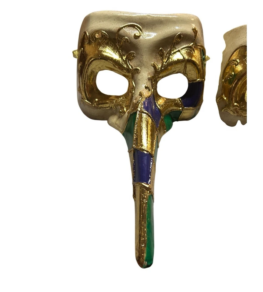 Juego de 2 medias mascarillas venecianas nariz larga Mardi Gras decoración utilería Foto 2 de 4