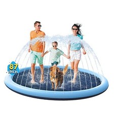  Non-Slip Splash Pad for Kids and Dog, Thicken Sprinkler Pool 87 inch Blue&blue