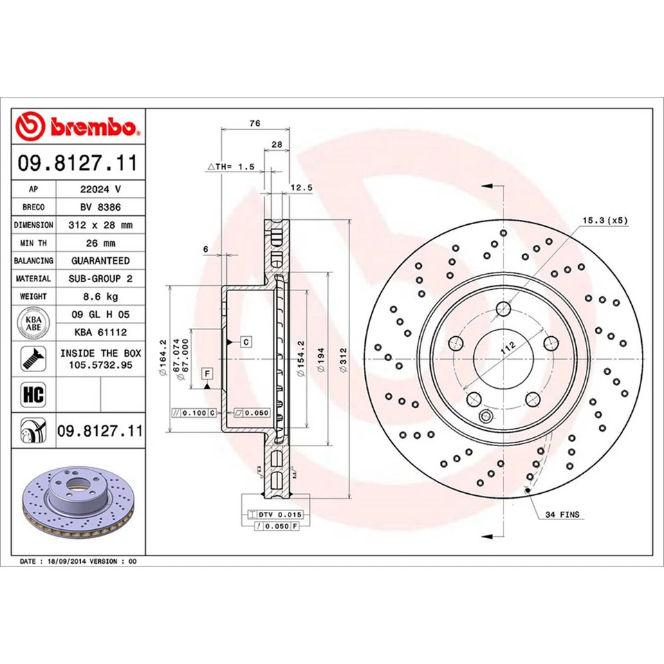 前刹车转子垫套件适用于 2003 - 2006 梅赛德斯 - 奔驰 S500 终身保修 — 第 2/4 张图片