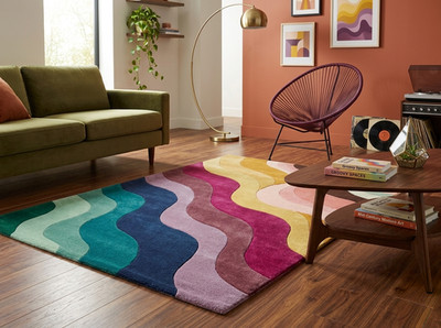 Handmade Tufted Wool Area Rug Modern Abstract Wave Design Luxury Home Decor