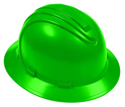 Hi Vis Green Hard Hat Full Brim 6 Point Ratchet Suspension - 92-1416R/HG - 1 pc