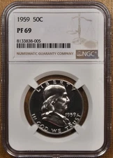 1959 Proof Franklin 50c, Blast White, Spot Free NGC PF69 DavidKahnRareCoins