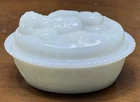 Antique EAPG Milk Glass Covered Bowl Dish & Lid Baby Moses In The Bullrushes