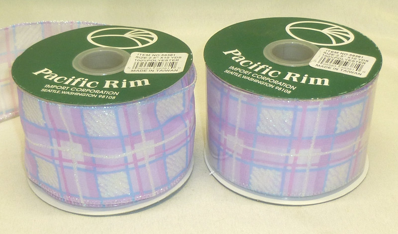 Lot of 2 Wired Edge Ribbon 2.5" by 10 yd Glitter blue pink white Pacific Rim