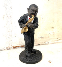 ✅Statuette ancienne vintage Musicien de sax Figurine Statue Déco Bureau 15cm