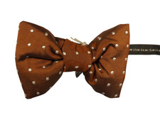 NWT TOM FORD Brown w White Polka Dot Pre-Tied Silk Bow Tie ITALY 4.5 "x 3"