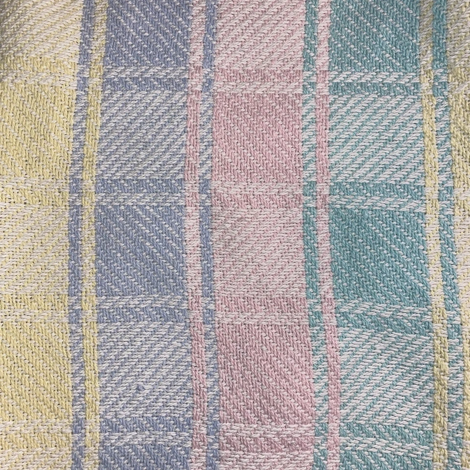 Manta bebé tejida 100 % algodón vintage azul amarillo rosa verde hecha en EE. UU. 50 x38 Foto 2 de 4