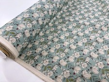 Duck Egg Floral Fabric Magnolia Flower Blue-Green Linen-Look Panama Home Decor