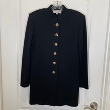 St John Collection Jacket Marie Gray Black Santana Knit Mandarin Collar M