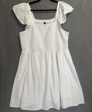 Old Navy Fit & Flare Flutter-Sleeve Smocked Seersucker Mini Dress 2XL White