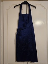 ABITO KAREN MILLEN BLU RASO COCKTAIL BIG BOW HALTER TAGLIA 8 NUOVO CON ETICHETTA 