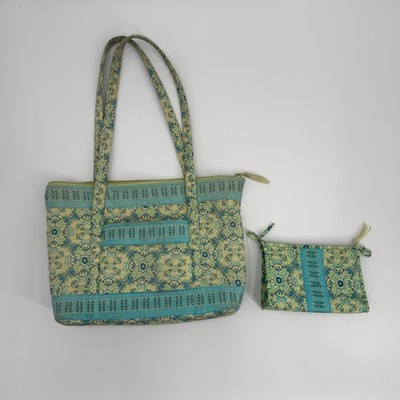 Lemon Hill Set Quilted Shoulder Tote Bag Blue Green Floral Cottage Preppy Travel