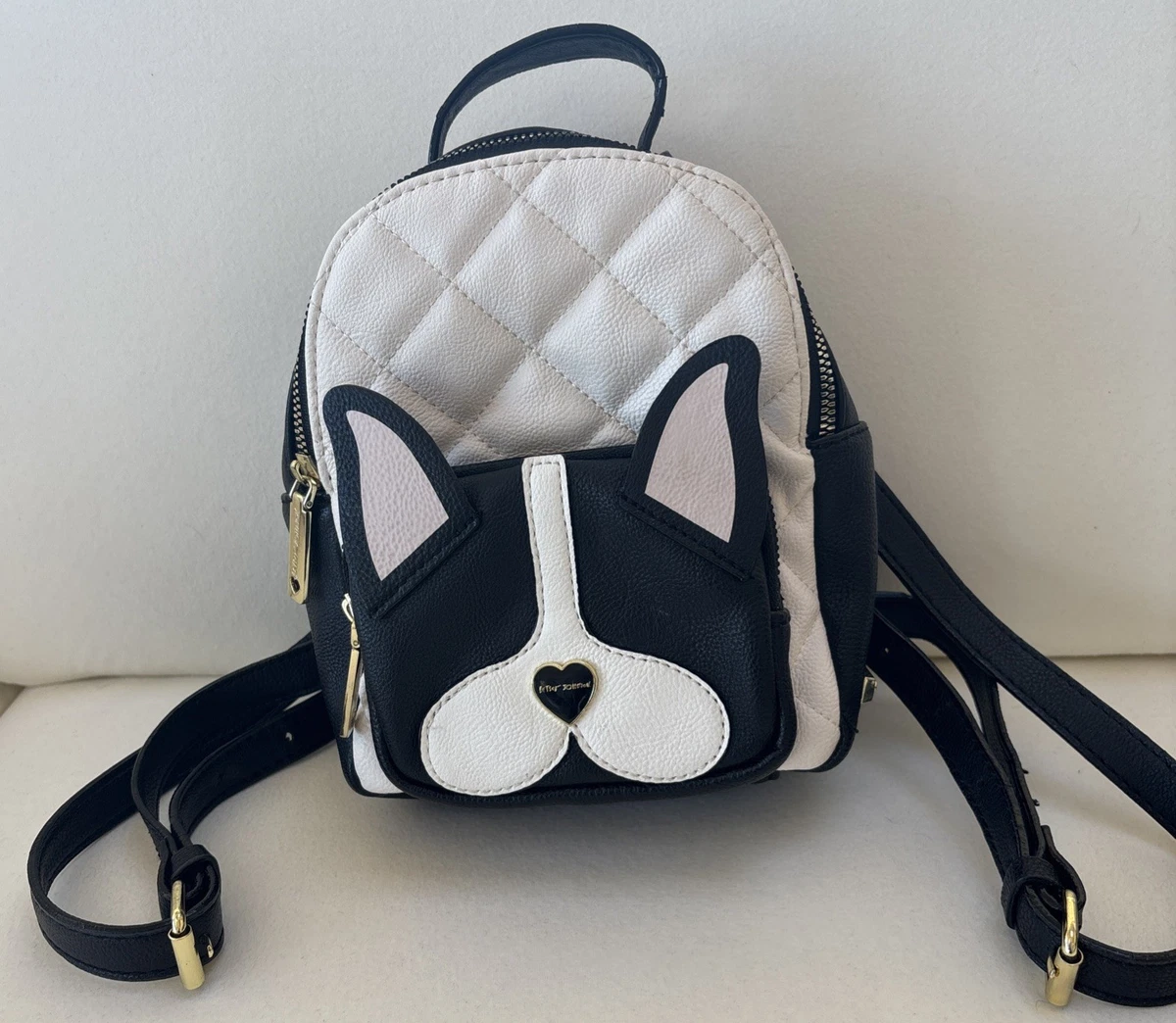 Betsey Johnson Backpack Purse White With Black Trim Gold Details BETSEY JOHNSON Black and White Faux Leather Shoulder Bag  main image 2