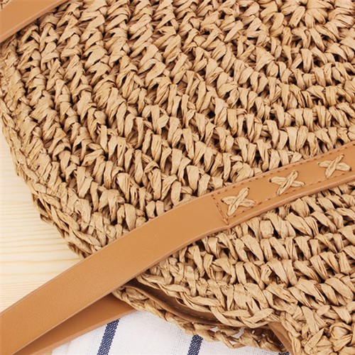 Women Boho Woven Handbag Summer Beach Tote Straw Bag Round Rattan Shoulder - Picture 8 of 26