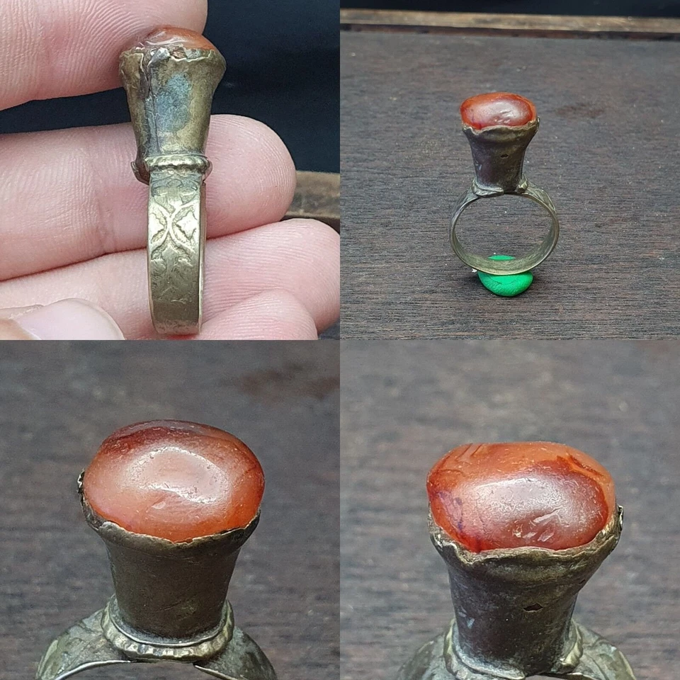 Antiguo anillo vintage casi oriental con ágata centro piedra imperio turco era regalo Foto 2 de 4