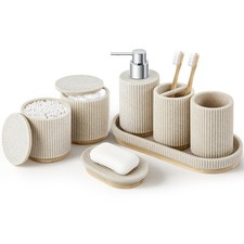 7PCS Bathroom Accessories Set, with Soap Dispenser, Q-tip Holder, Toothbrush ...