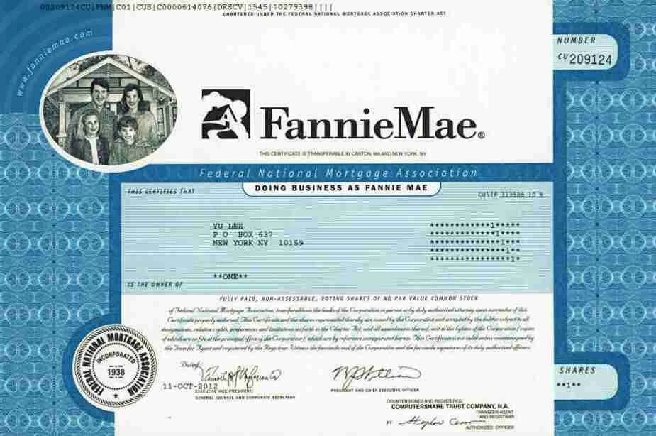 Fannie Mae Federal National Mortgage Association FNMA 2012 Washington D.C. Hypo - Bild 1 von 1