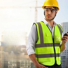 HI VIS VIZ VEST HIGH VISIBILITY WORK WAISTCOAT WITH PHONE ID POCKETS YELLOW Lot