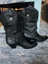 Dingo Women s Vintage Black Leather Mid-Calf Slouchy Boots Sz 10