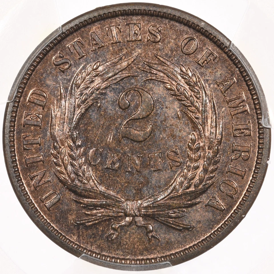 1870 2C PCGS PR65 RB Proof Two Cent Piece Red Brown - Image 2 of 4